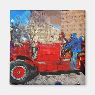 Parading Antique Fire Truck Abstract Impressionism Magnet