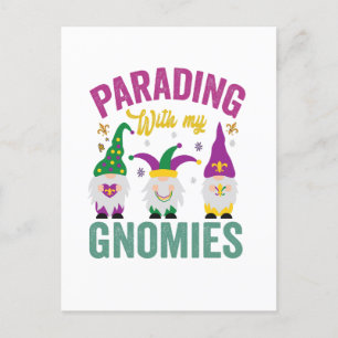 Parading with my Gnomies Funny Mardi Gras Gnomes Postcard