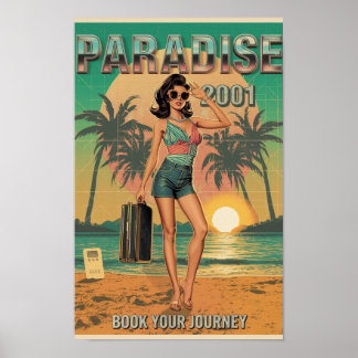 Paradise 2001 Retro Y2K Pin-Up Travel Poster – Neo