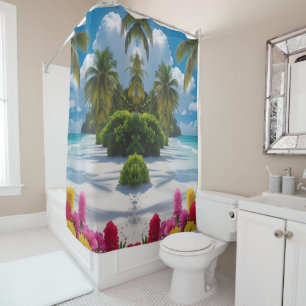 "Paradise Awaits: Coastal Bloom Shower Art Curtain
