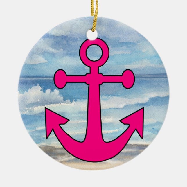 Paradise Beach Anchor Ceramic Ornament (Front)