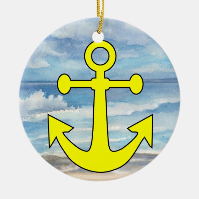 Paradise Beach Anchor Ceramic Ornament (Front)