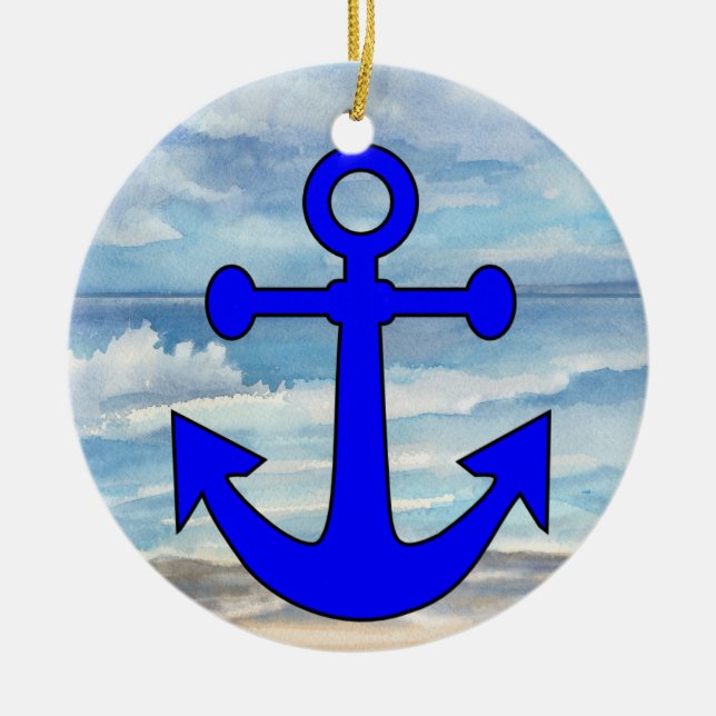Paradise Beach Anchor Ceramic Ornament (Front)