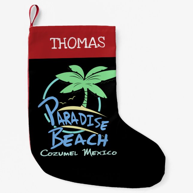 Paradise Beach Cozumel Mexico Cruise Vacation Small Christmas Stocking (Front)