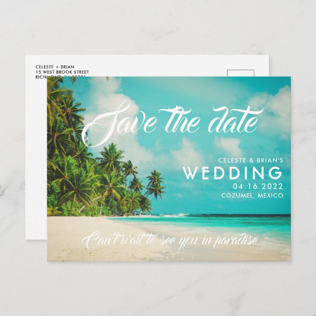 Paradise Beach Destination Wedding Save the Date Announcement Postcard (Front/Back)