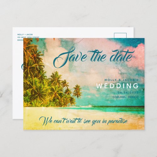 Paradise Beach Destination Wedding Save the Date Announcement Postcard