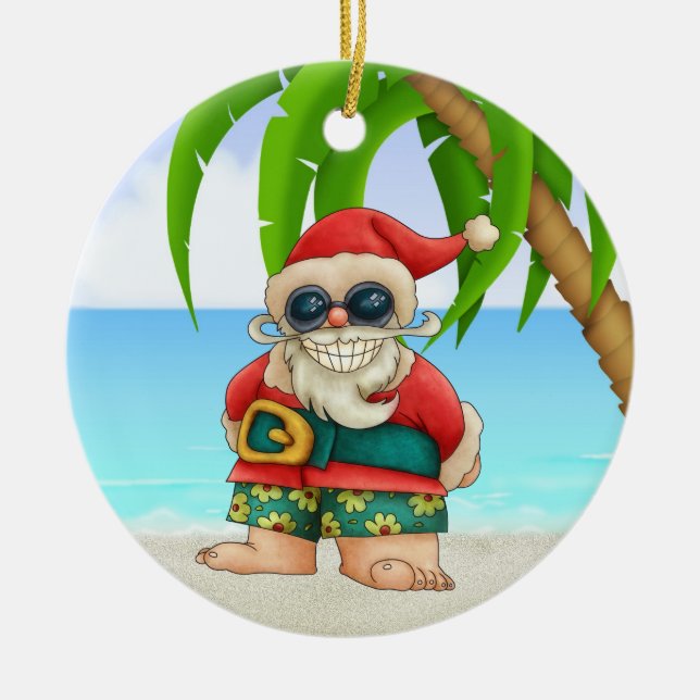 Paradise Beach Santa - SRF Ceramic Ornament (Front)