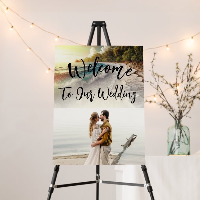 Paradise Beach Sunset Coastal Photo Wedding Sign (In Situ (Stand))
