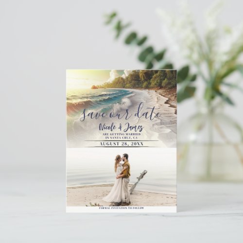 Paradise Beach Sunset Coastal Save the Date Photo Invitation