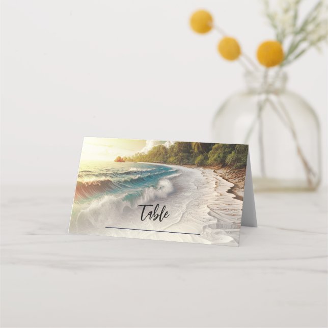 Paradise Beach Sunset Coastal Table Seat Wedding  Place Card (Front)
