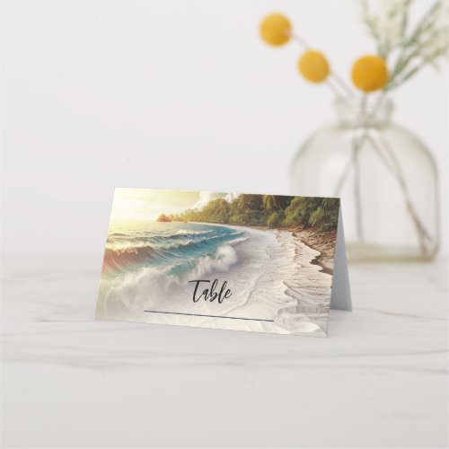 Paradise Beach Sunset Coastal Table Seat Wedding  Place Card