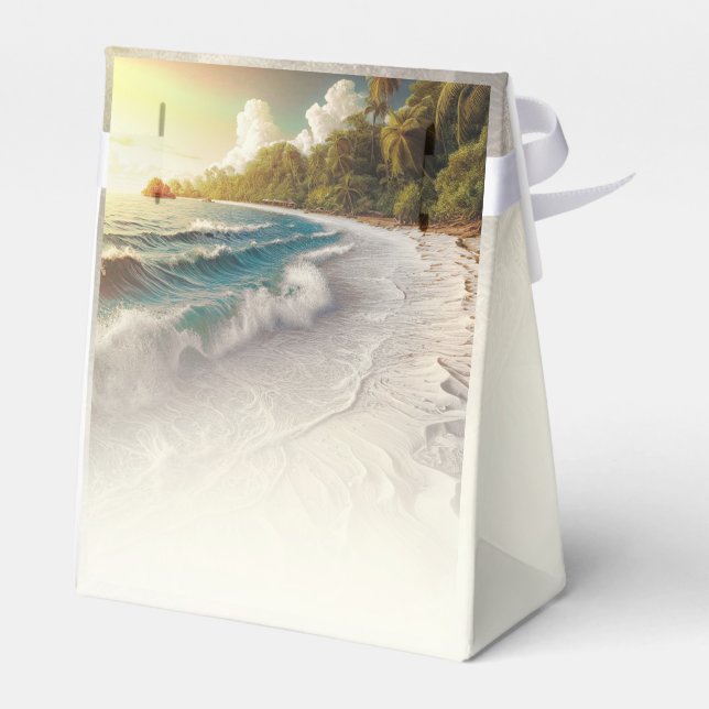 Paradise Beach Sunset Coastal Wedding  Favor Boxes (Back Side)