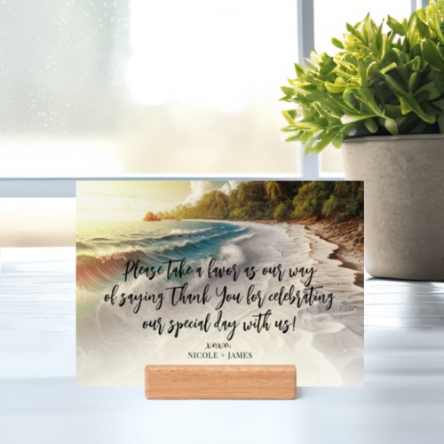 Paradise Beach Sunset Coastal Wedding Favor Sign Holder