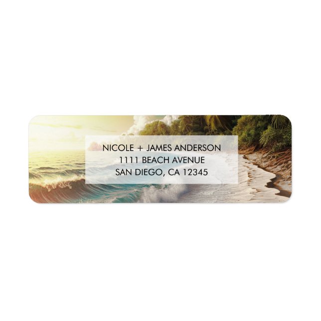 Paradise Beach Sunset Coastal Wedding Label (Front)