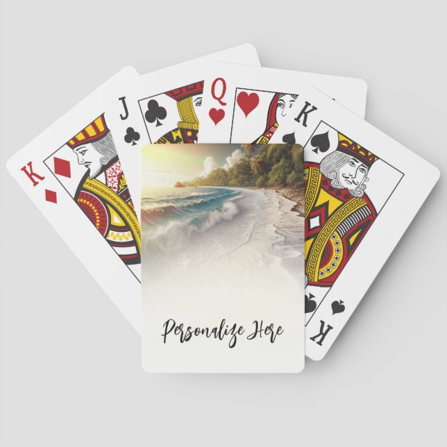 Paradise Beach Sunset Coastal Wedding Poker Cards (Back)