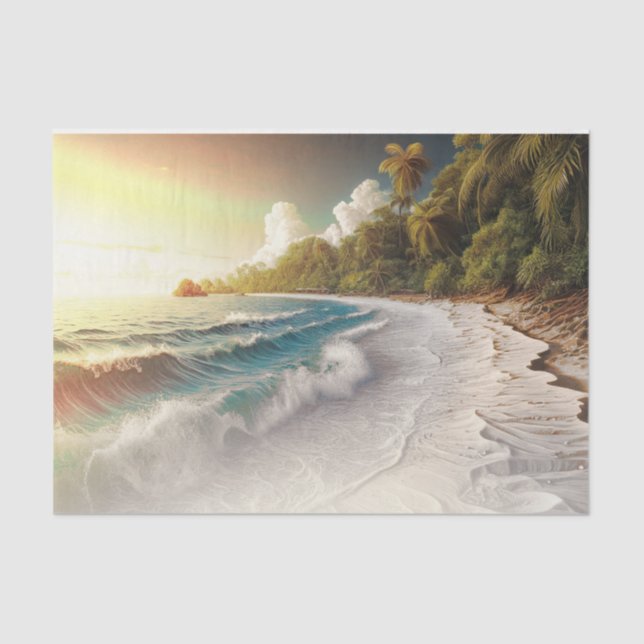 Paradise Beach Sunset Coastal Wedding Tissue Paper (Front)