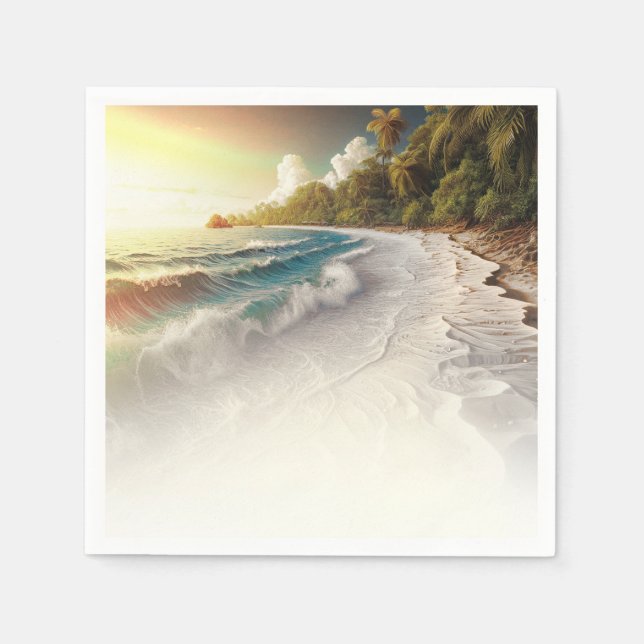 Paradise Beach Sunset Rustic Coastal Wedding Napkins (Front)