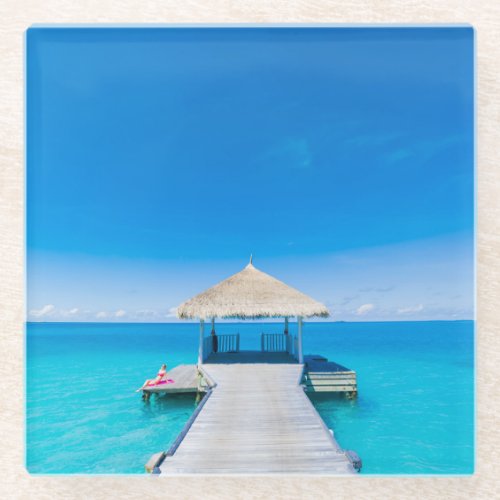 Paradise Beach  Tropical Resort Maldives Glass Coaster