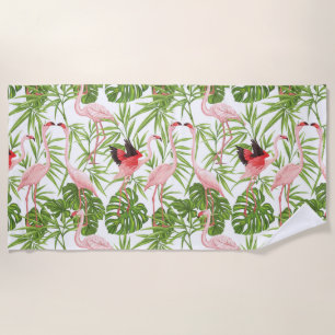 Paradise Bird Flamingo Tropical Plants Beach Towel