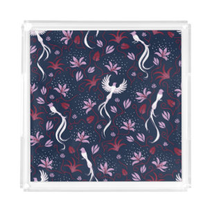 Paradise Birds: Blossoming Vintage Pattern. Acrylic Tray