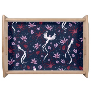 Paradise Birds: Blossoming Vintage Pattern. Serving Tray