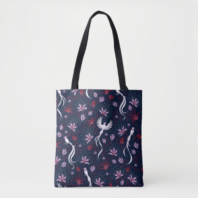Paradise Birds: Blossoming Vintage Pattern. Tote Bag (Front)