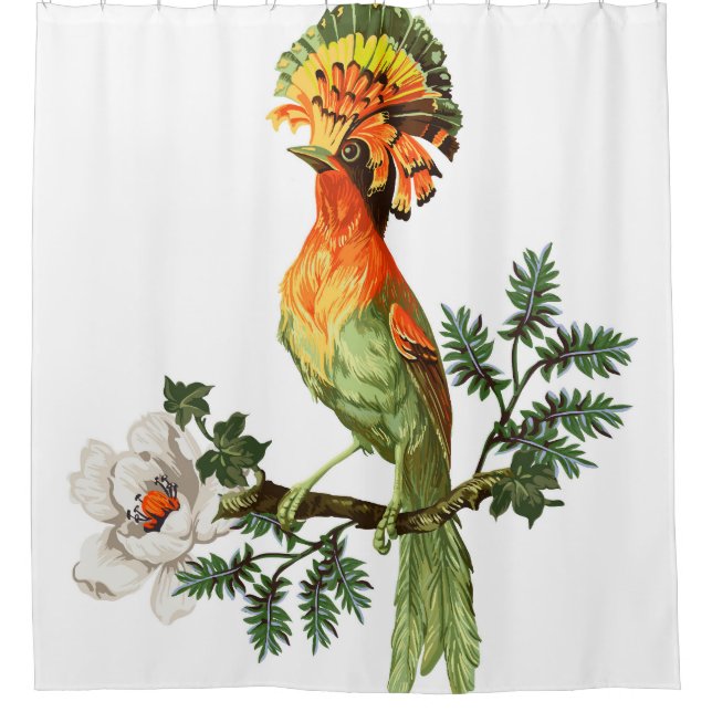 Paradise Birds: Exotic Floral Background Shower Curtain (Front)