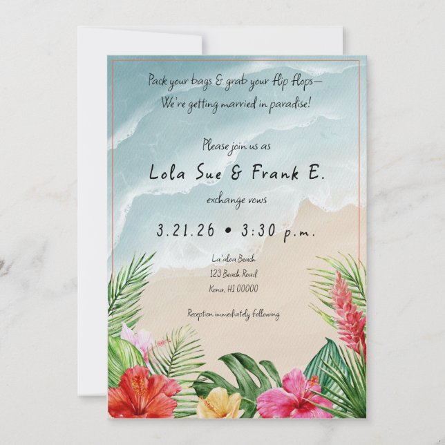 Paradise Blooms Wedding Invitations (Front)