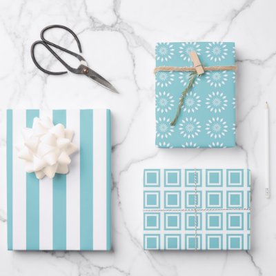 Paradise Blue And White Wrapping Paper Sheets