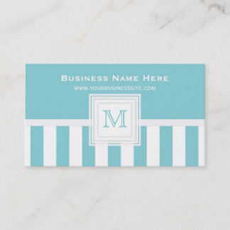 Paradise Blue White Stripe: Monogram Business Card