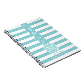 Paradise Blue White Striped Monogram Notebook 2