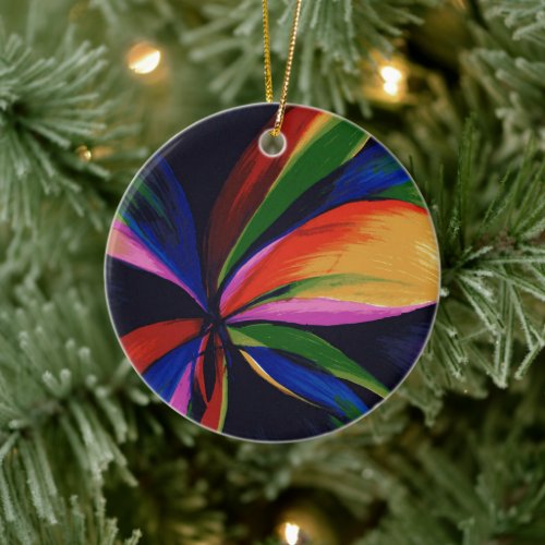 Paradise Colorful Rainbow Abstract Flower Art Ceramic Ornament