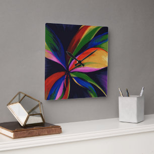 Paradise Colorful Rainbow Abstract Flower Art Square Wall Clock