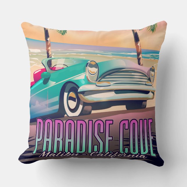 Paradise Cove,Malibu,California travel poster Throw Pillow (Front)