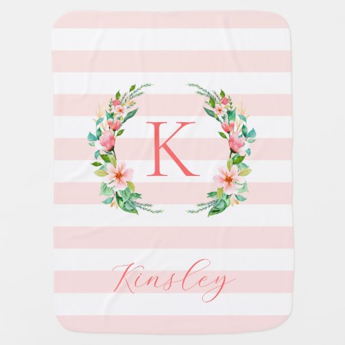 Paradise Floral and Stripes Monogram Baby Blanket