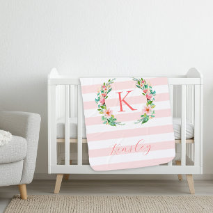 Paradise Floral and Stripes Monogram Baby Blanket