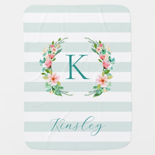 Paradise Floral and Stripes Monogram Baby Blanket