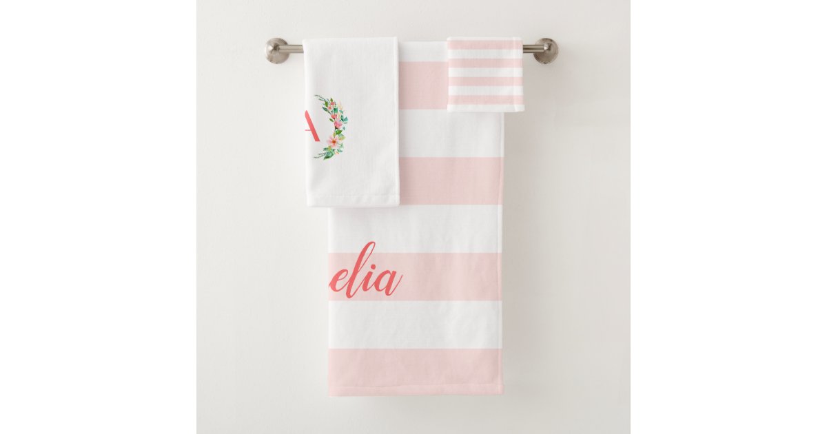 Paradise Fl And Stripes Monogram Bath Towel Set Zazzle Stripes Monogram Bath Towel Set