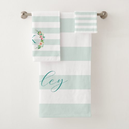 Paradise Floral and Stripes Monogram Bath Towel Set