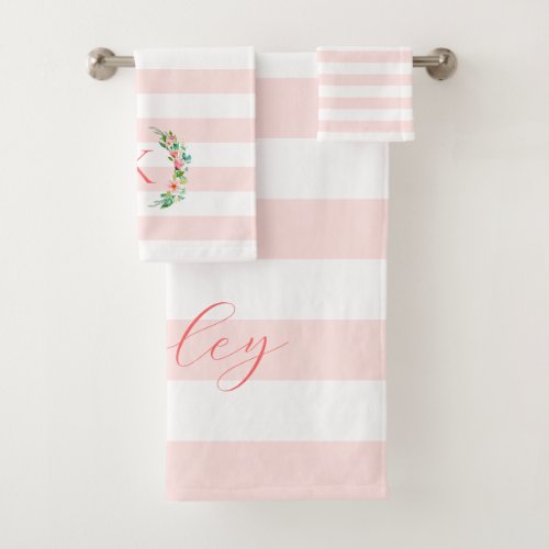 Paradise Floral and Stripes Monogram Bath Towel Set