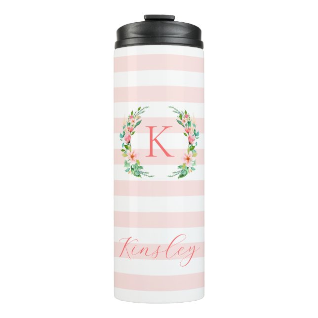 Paradise Floral and Stripes Monogram Thermal Tumbler (Front)