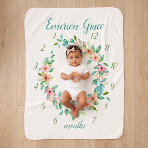 Paradise Floral Baby Girl Monthly Milestone Photo Sherpa Blanket