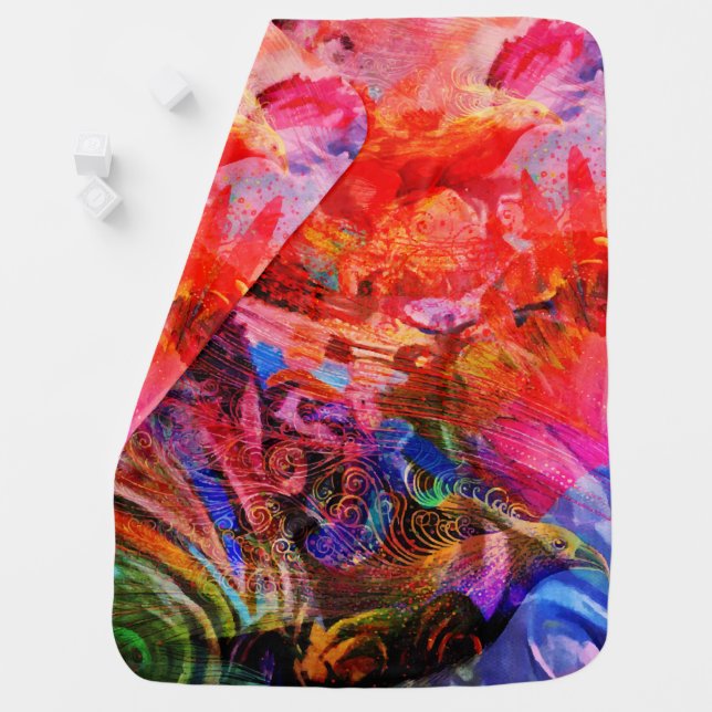 Paradise Floral Bird Phoenix Rising Flame Art Baby Blanket (In Situ)