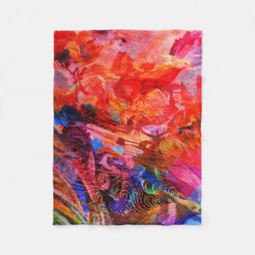 Paradise Floral Bird Phoenix Rising Flame Art Fleece Blanket