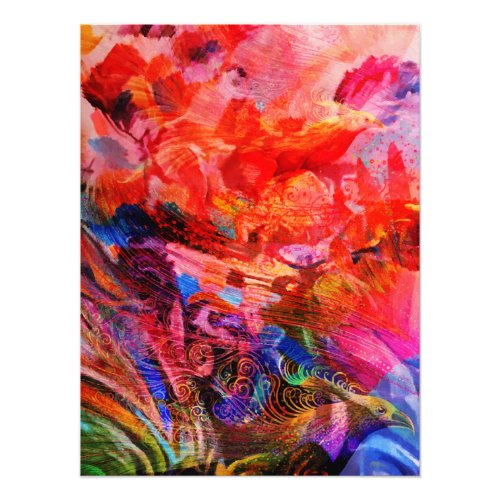 Paradise Floral Bird Phoenix Rising Flame Art Photo Print