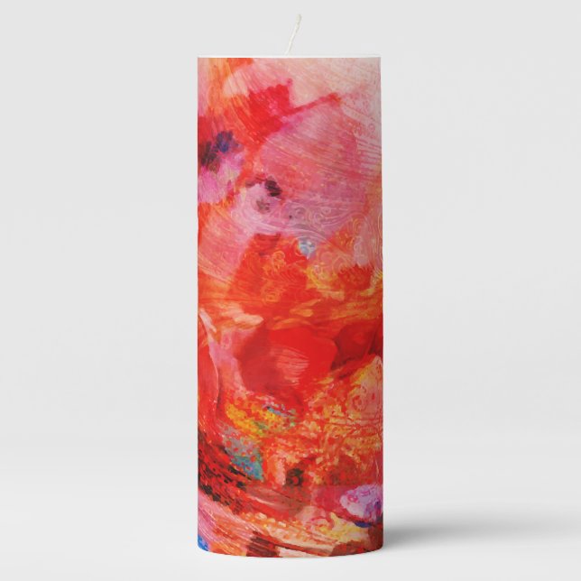 Paradise Floral Bird Phoenix Rising Flame Art Pillar Candle (Front)