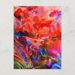 Paradise Floral Bird Phoenix Rising Flame Art Postcard