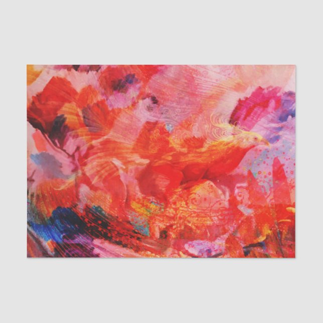 Paradise Floral Bird Phoenix Rising Flame Art Tissue Paper (Front)