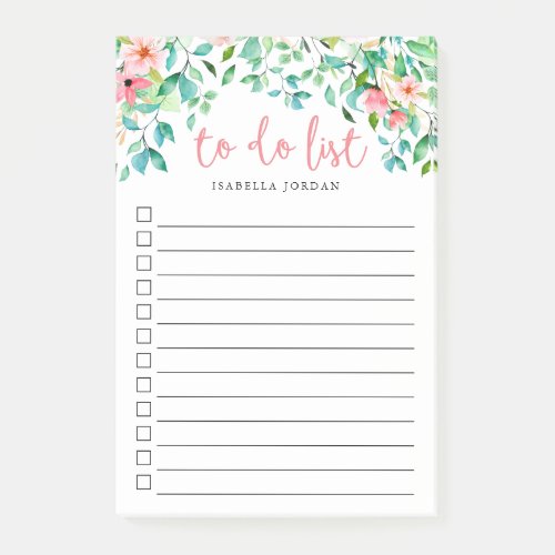 Paradise Floral Monogrammed Lined To_Do List Post_it Notes