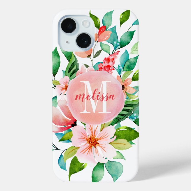 Paradise Floral Watercolor Monogram Case-Mate iPhone Case (Back)